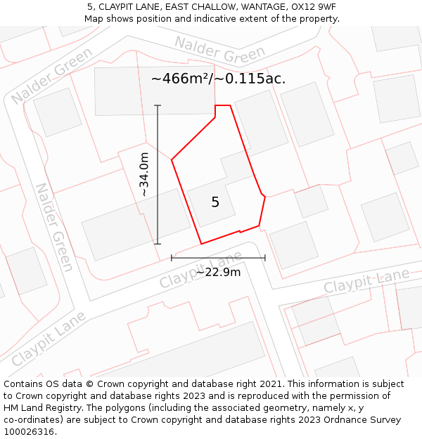 5, CLAYPIT LANE, EAST CHALLOW, WANTAGE, OX12 9WF: Plot and title map