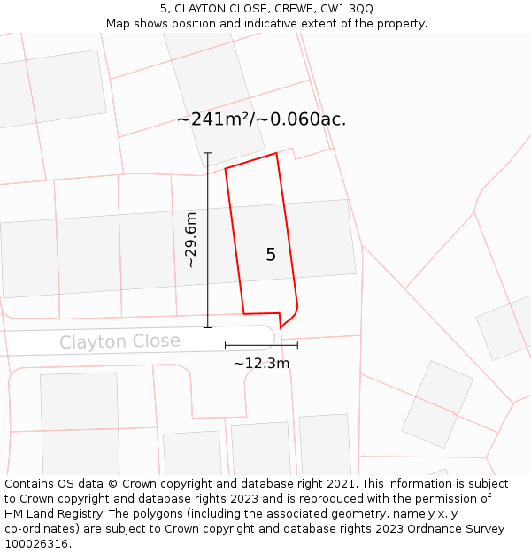 5, CLAYTON CLOSE, CREWE, CW1 3QQ: Plot and title map