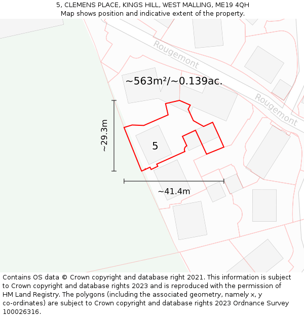 5, CLEMENS PLACE, KINGS HILL, WEST MALLING, ME19 4QH: Plot and title map