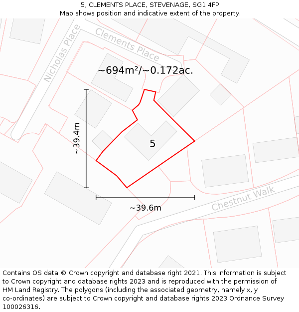 5, CLEMENTS PLACE, STEVENAGE, SG1 4FP: Plot and title map