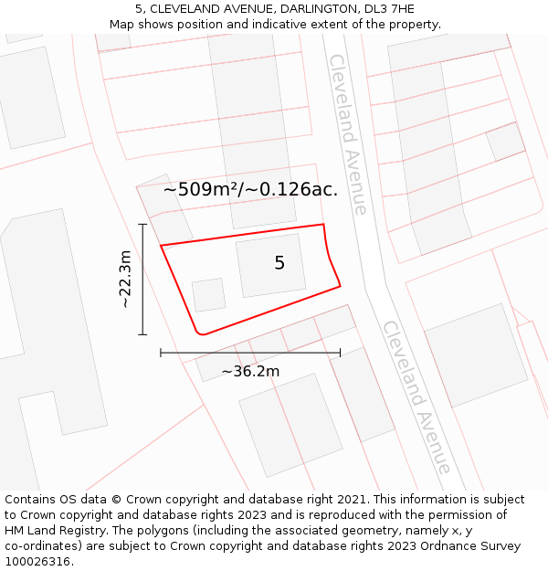 5, CLEVELAND AVENUE, DARLINGTON, DL3 7HE: Plot and title map