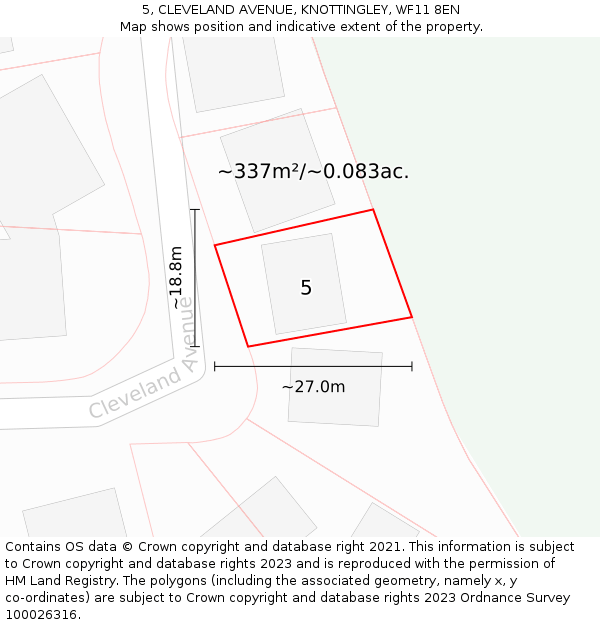 5, CLEVELAND AVENUE, KNOTTINGLEY, WF11 8EN: Plot and title map