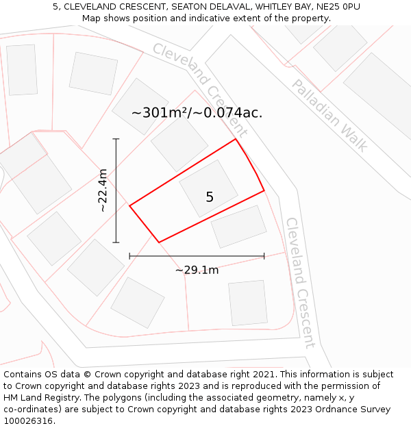 5, CLEVELAND CRESCENT, SEATON DELAVAL, WHITLEY BAY, NE25 0PU: Plot and title map