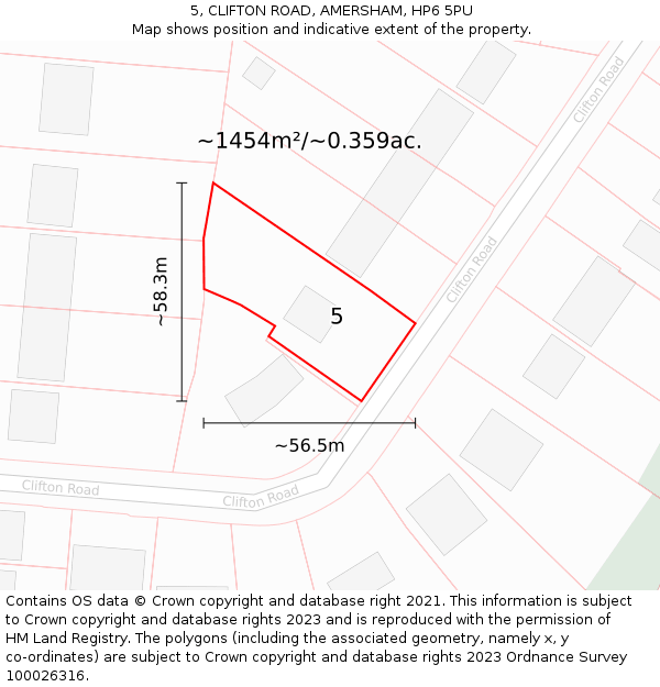 5, CLIFTON ROAD, AMERSHAM, HP6 5PU: Plot and title map