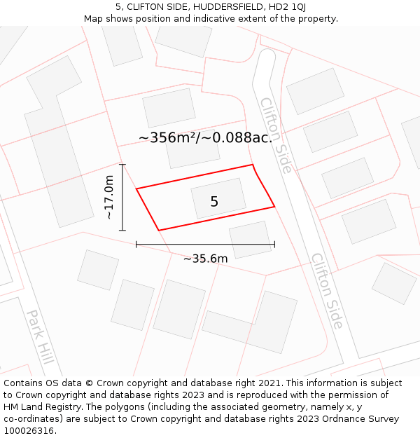 5, CLIFTON SIDE, HUDDERSFIELD, HD2 1QJ: Plot and title map