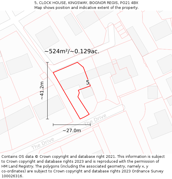 5, CLOCK HOUSE, KINGSWAY, BOGNOR REGIS, PO21 4BX: Plot and title map