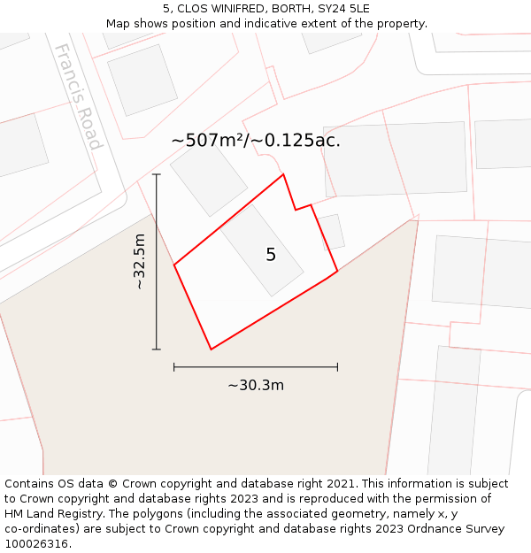 5, CLOS WINIFRED, BORTH, SY24 5LE: Plot and title map