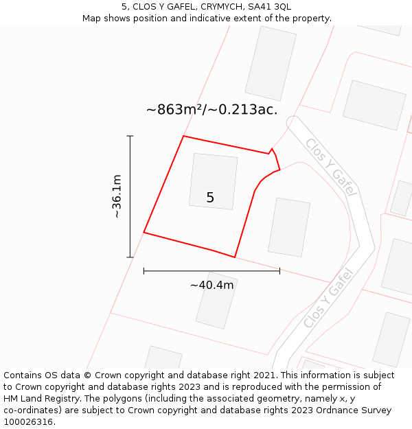 5, CLOS Y GAFEL, CRYMYCH, SA41 3QL: Plot and title map