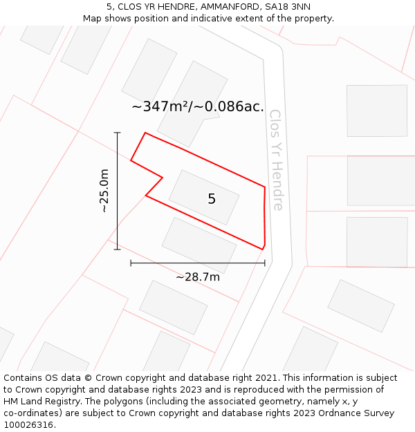 5, CLOS YR HENDRE, AMMANFORD, SA18 3NN: Plot and title map