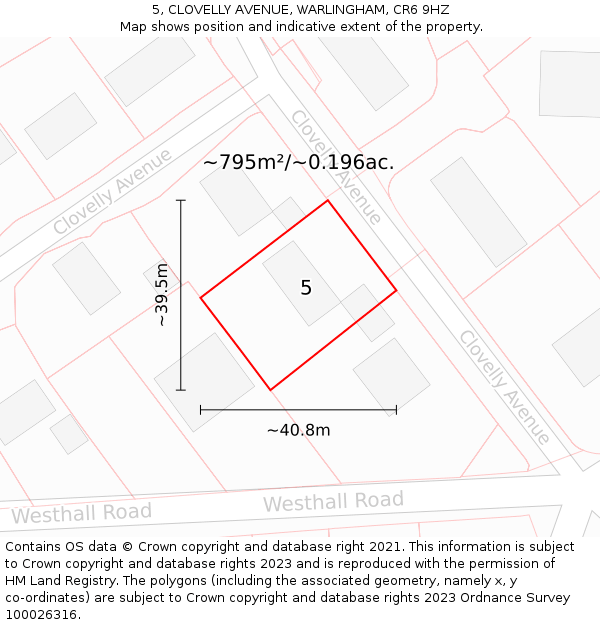 5, CLOVELLY AVENUE, WARLINGHAM, CR6 9HZ: Plot and title map