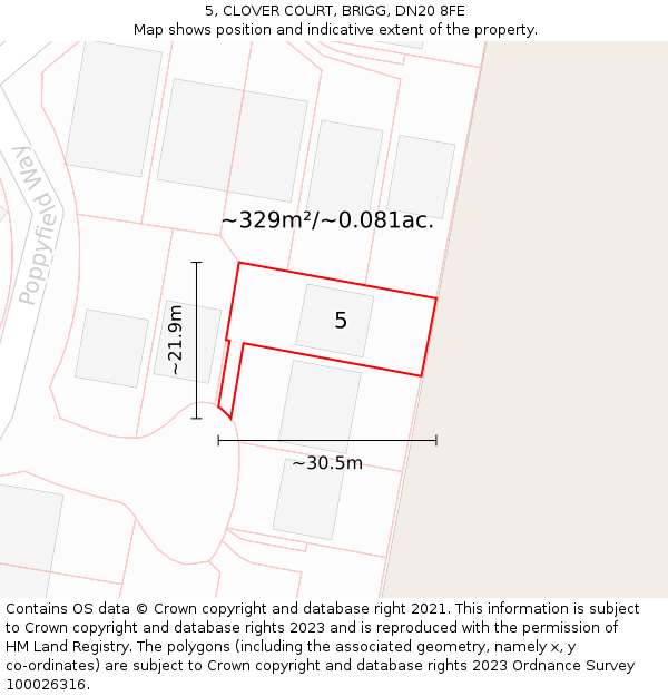 5, CLOVER COURT, BRIGG, DN20 8FE: Plot and title map