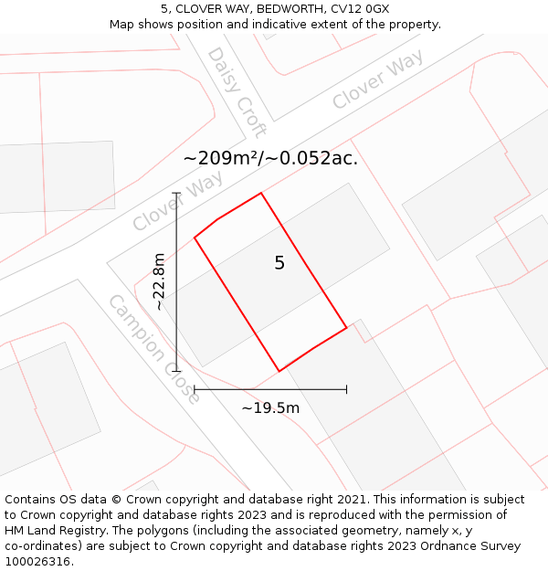 5, CLOVER WAY, BEDWORTH, CV12 0GX: Plot and title map