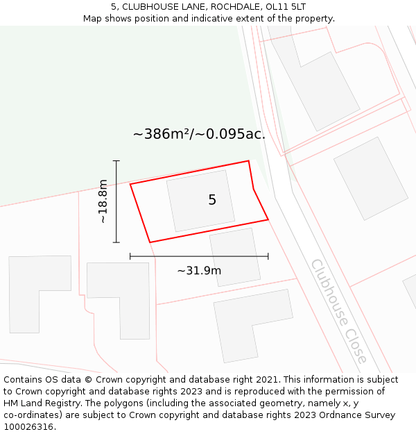 5, CLUBHOUSE LANE, ROCHDALE, OL11 5LT: Plot and title map