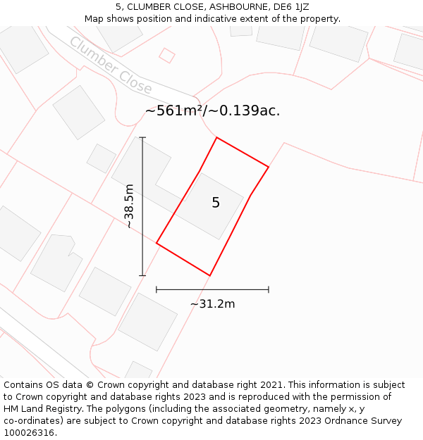 5, CLUMBER CLOSE, ASHBOURNE, DE6 1JZ: Plot and title map