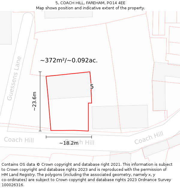 5, COACH HILL, FAREHAM, PO14 4EE: Plot and title map