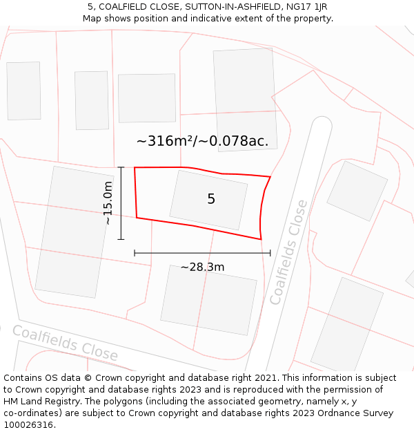 5, COALFIELD CLOSE, SUTTON-IN-ASHFIELD, NG17 1JR: Plot and title map