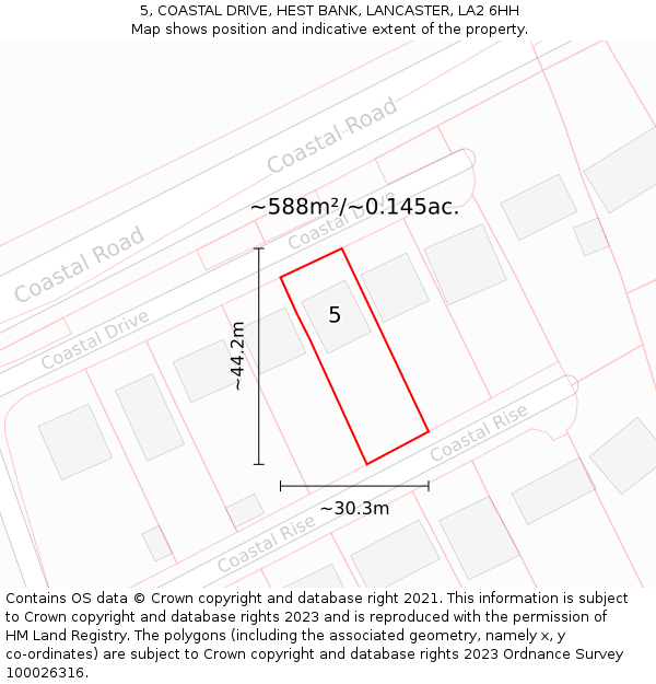 5, COASTAL DRIVE, HEST BANK, LANCASTER, LA2 6HH: Plot and title map