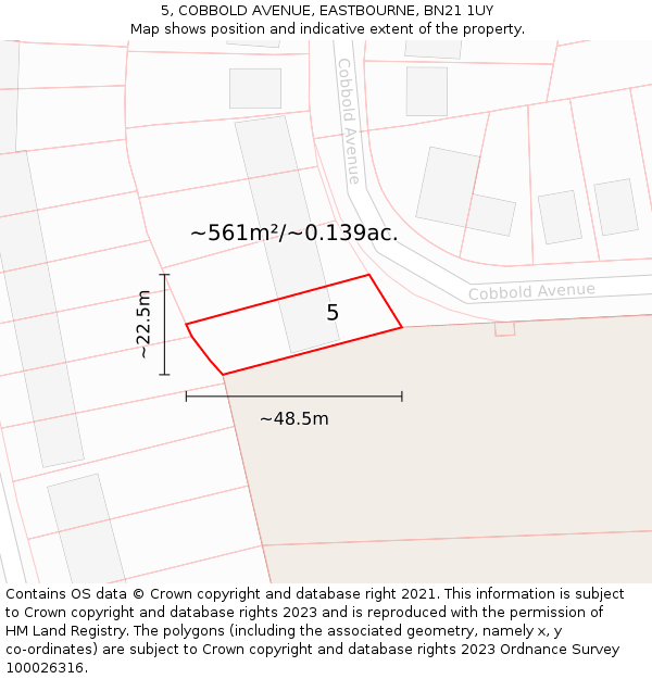 5, COBBOLD AVENUE, EASTBOURNE, BN21 1UY: Plot and title map