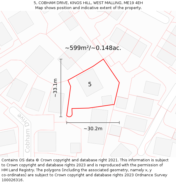5, COBHAM DRIVE, KINGS HILL, WEST MALLING, ME19 4EH: Plot and title map