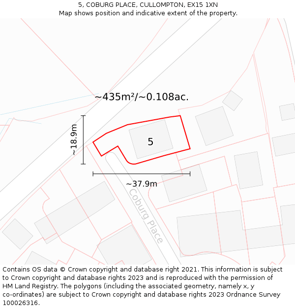 5, COBURG PLACE, CULLOMPTON, EX15 1XN: Plot and title map