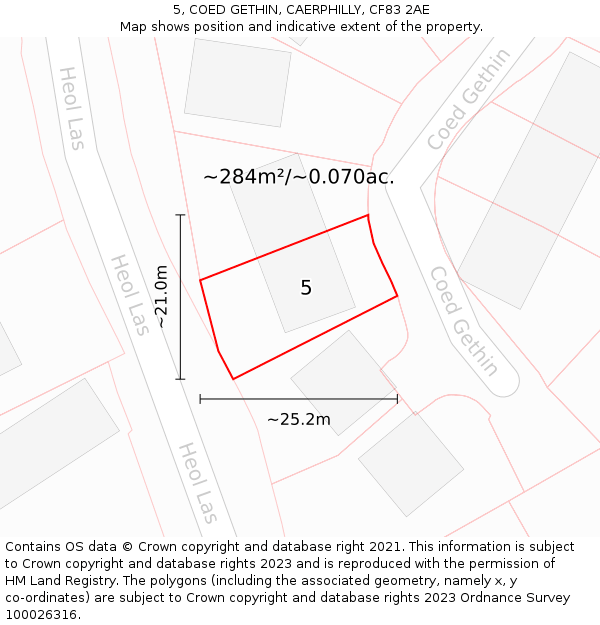 5, COED GETHIN, CAERPHILLY, CF83 2AE: Plot and title map