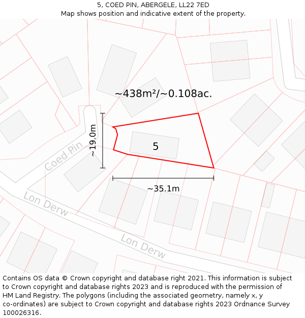 5, COED PIN, ABERGELE, LL22 7ED: Plot and title map