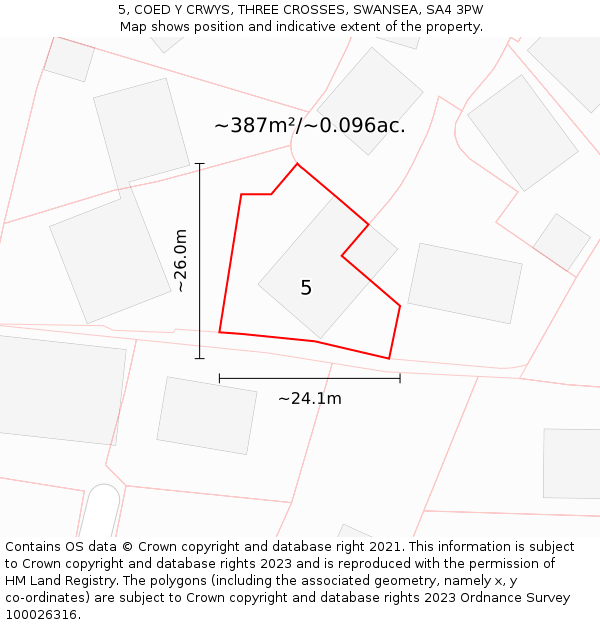 5, COED Y CRWYS, THREE CROSSES, SWANSEA, SA4 3PW: Plot and title map