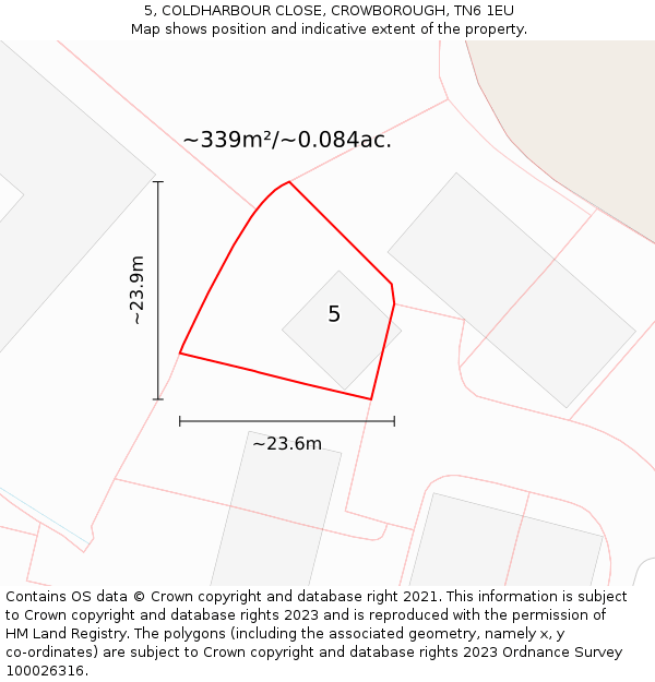 5, COLDHARBOUR CLOSE, CROWBOROUGH, TN6 1EU: Plot and title map