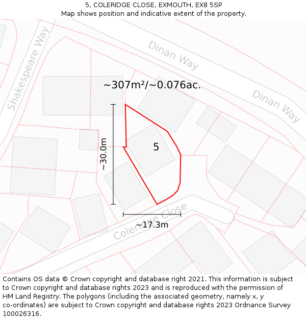 5, COLERIDGE CLOSE, EXMOUTH, EX8 5SP: Plot and title map