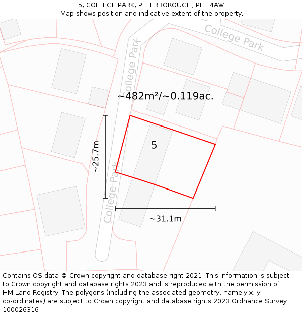 5, COLLEGE PARK, PETERBOROUGH, PE1 4AW: Plot and title map
