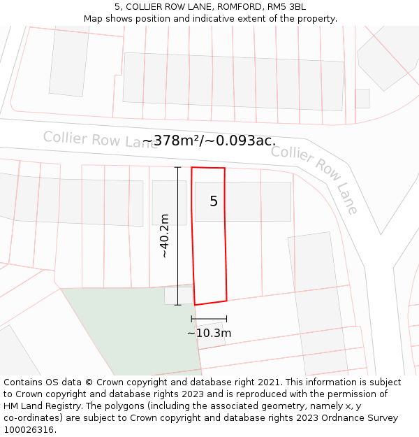 5, COLLIER ROW LANE, ROMFORD, RM5 3BL: Plot and title map