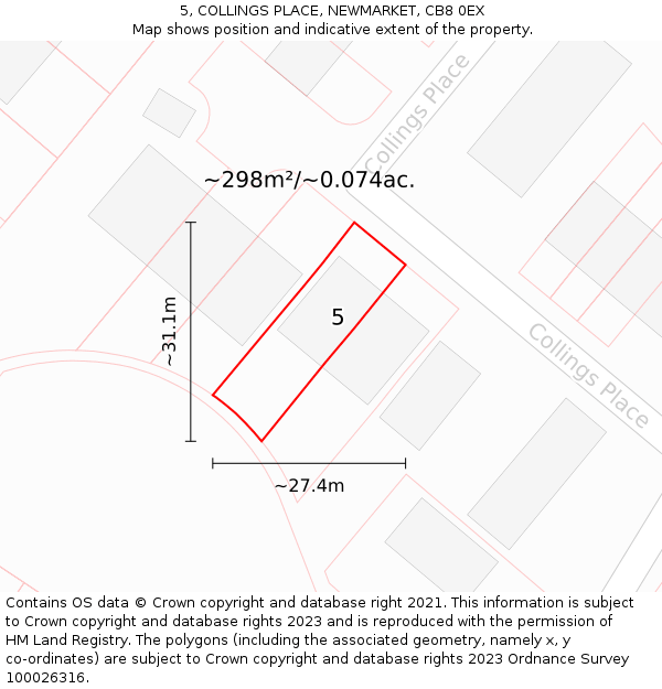 5, COLLINGS PLACE, NEWMARKET, CB8 0EX: Plot and title map