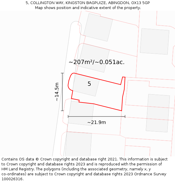 5, COLLINGTON WAY, KINGSTON BAGPUIZE, ABINGDON, OX13 5GP: Plot and title map