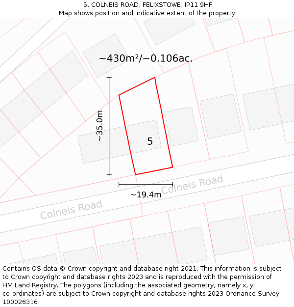 5, COLNEIS ROAD, FELIXSTOWE, IP11 9HF: Plot and title map