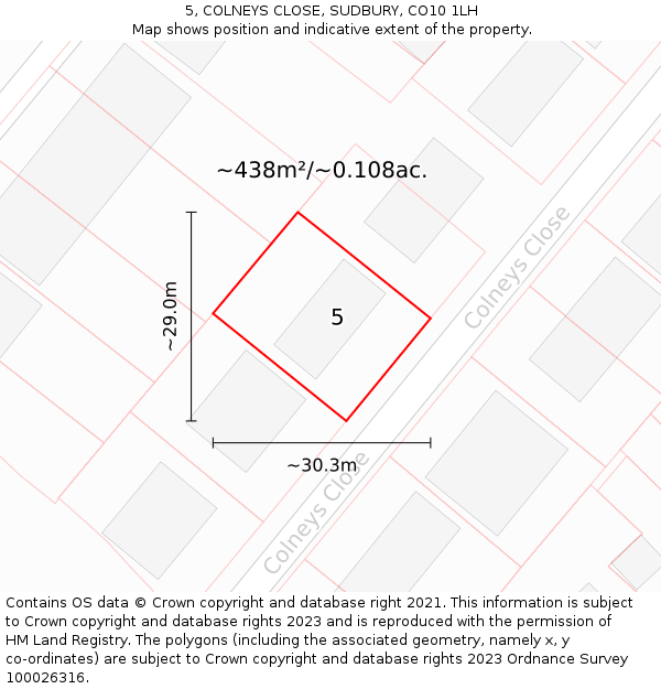 5, COLNEYS CLOSE, SUDBURY, CO10 1LH: Plot and title map