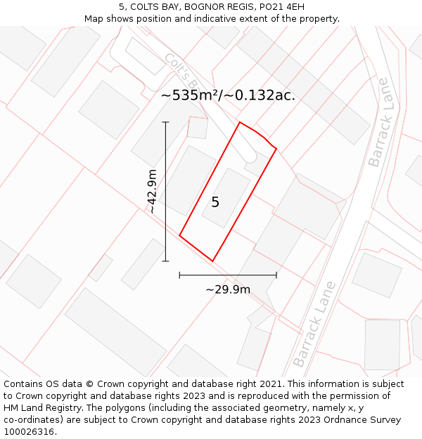 5, COLTS BAY, BOGNOR REGIS, PO21 4EH: Plot and title map