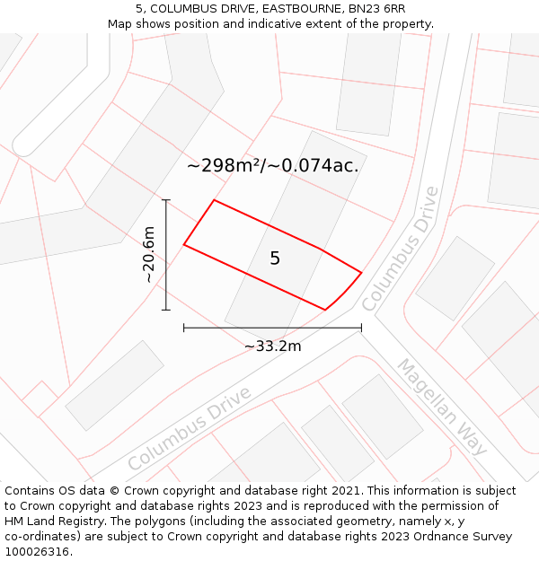 5, COLUMBUS DRIVE, EASTBOURNE, BN23 6RR: Plot and title map
