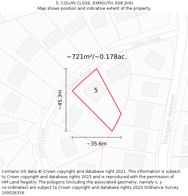 5, COLVIN CLOSE, EXMOUTH, EX8 2HN: Plot and title map