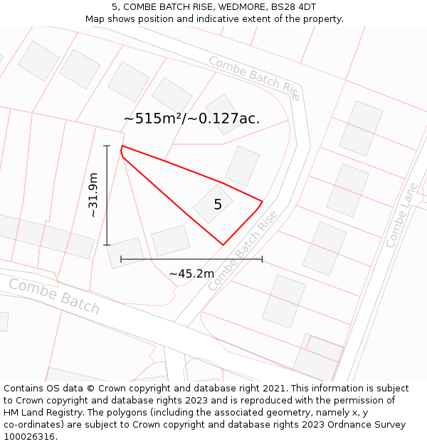 5, COMBE BATCH RISE, WEDMORE, BS28 4DT: Plot and title map