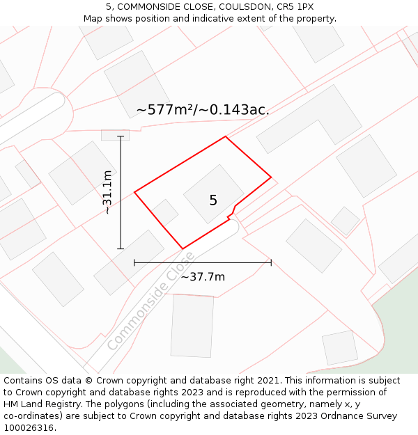 5, COMMONSIDE CLOSE, COULSDON, CR5 1PX: Plot and title map