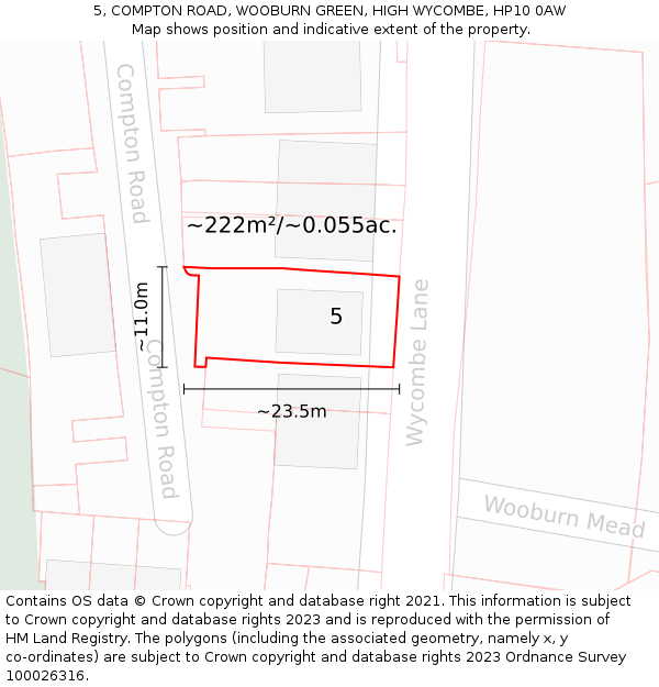 5, COMPTON ROAD, WOOBURN GREEN, HIGH WYCOMBE, HP10 0AW: Plot and title map