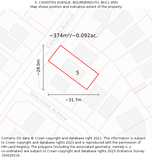 5, CONISTON AVENUE, BOURNEMOUTH, BH11 9NN: Plot and title map