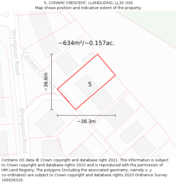 5, CONWAY CRESCENT, LLANDUDNO, LL30 1NS: Plot and title map