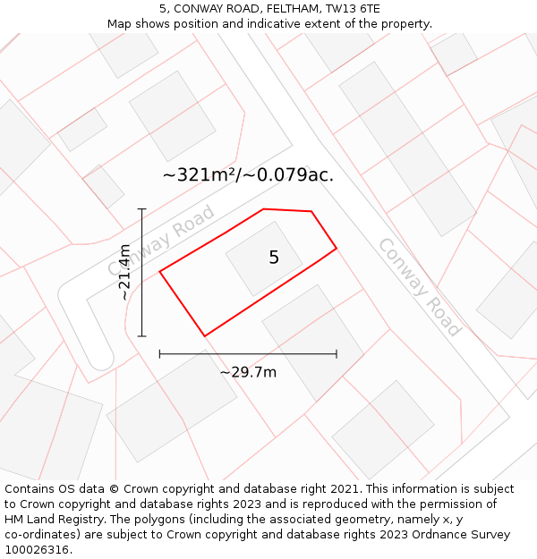 5, CONWAY ROAD, FELTHAM, TW13 6TE: Plot and title map