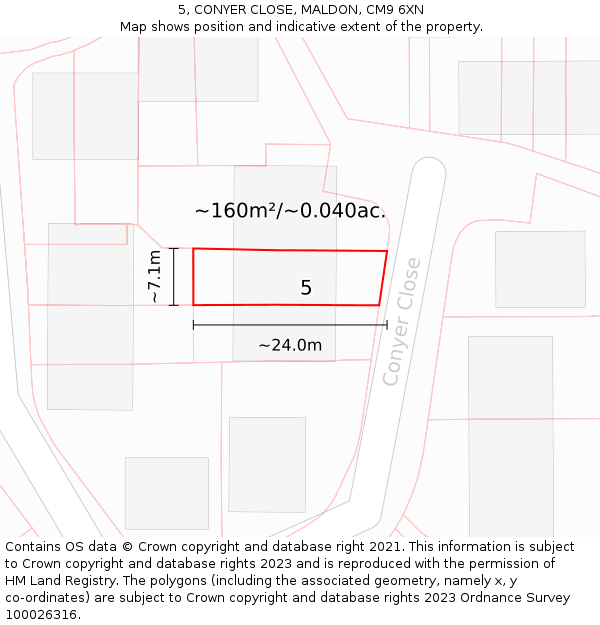 5, CONYER CLOSE, MALDON, CM9 6XN: Plot and title map