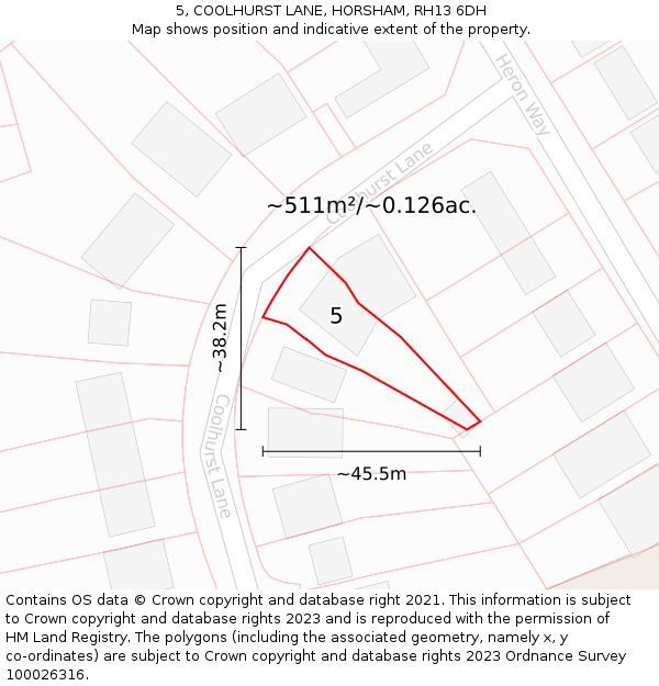 5, COOLHURST LANE, HORSHAM, RH13 6DH: Plot and title map