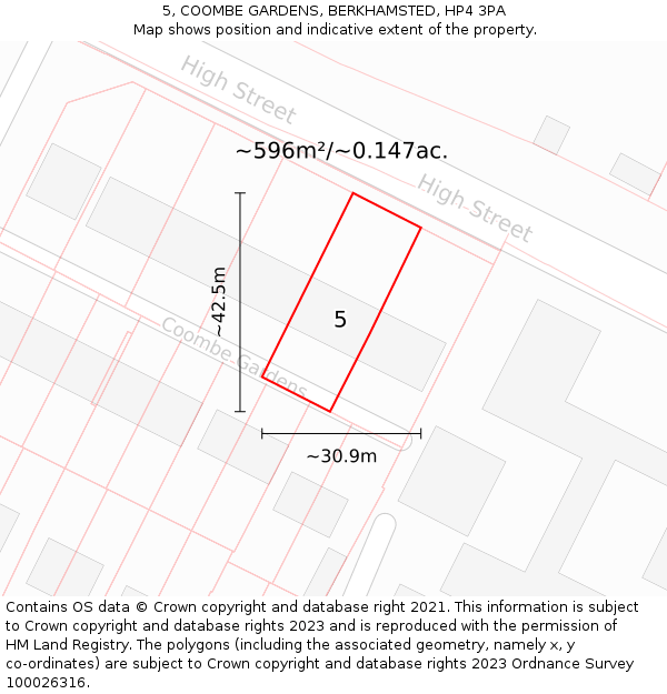 5, COOMBE GARDENS, BERKHAMSTED, HP4 3PA: Plot and title map