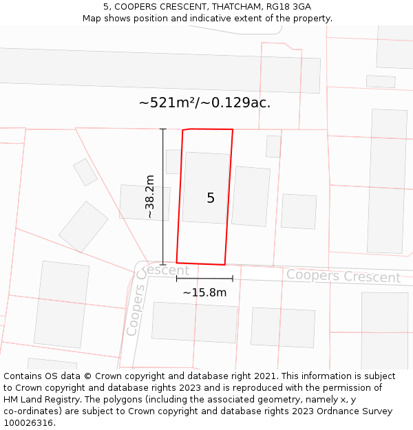 5, COOPERS CRESCENT, THATCHAM, RG18 3GA: Plot and title map