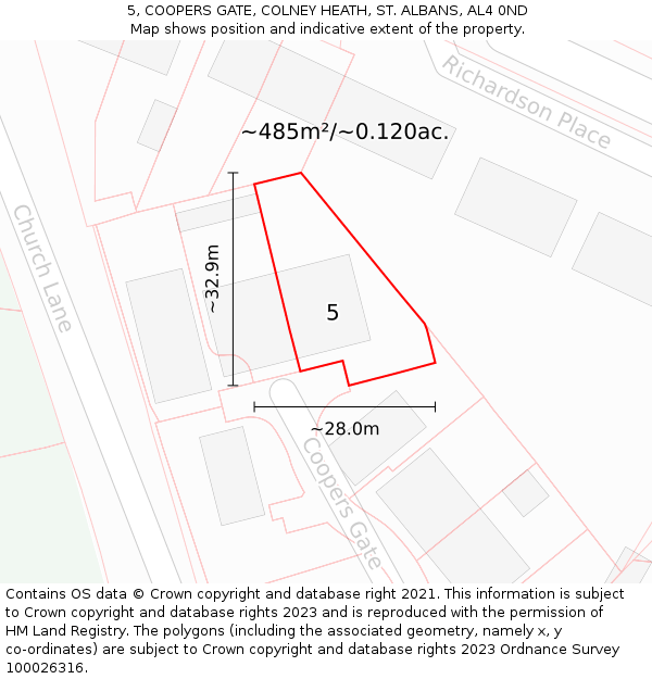 5, COOPERS GATE, COLNEY HEATH, ST. ALBANS, AL4 0ND: Plot and title map