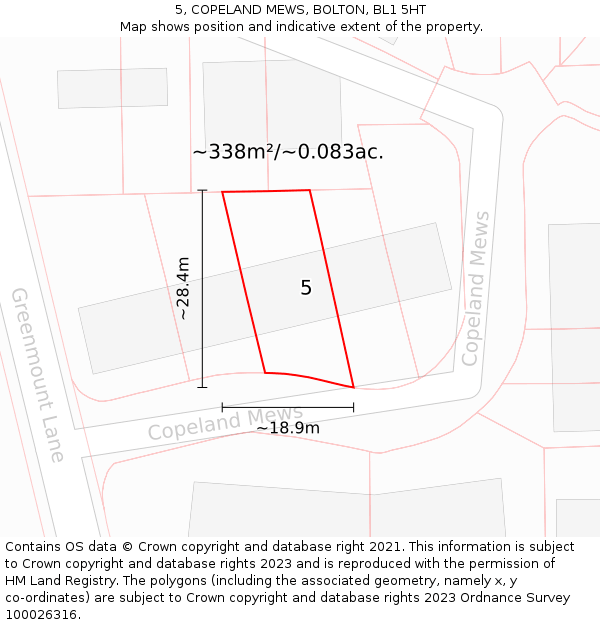 5, COPELAND MEWS, BOLTON, BL1 5HT: Plot and title map